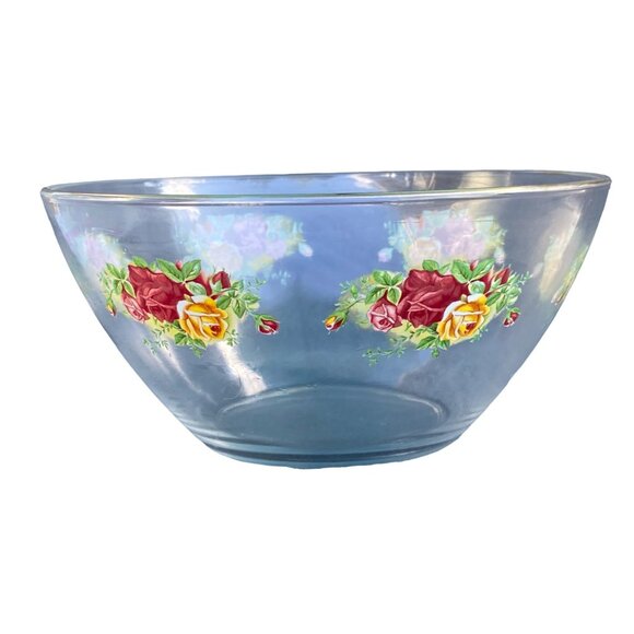 ROYAL ALBERT  Old Country Rose Clear Glass Salad Fruit Serving Bowl 9In - Picture 1 of 10
